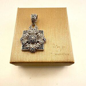 Sarda Sterling Silver Pendant Granular Pebbled Filigree Necklace Bali 925 Square